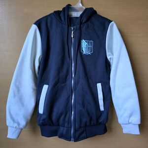 Attack on Titan Sherpa Lined Zip Hoodie Jacket Navy Blue Anime Size M New
